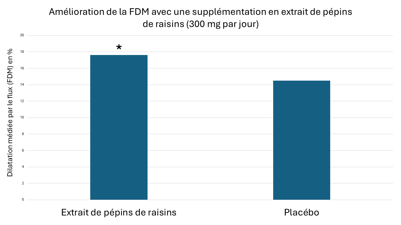 Amélioration de la FDM avce une supplémentation en extrait de pépins de raisins (300 mg par jour)